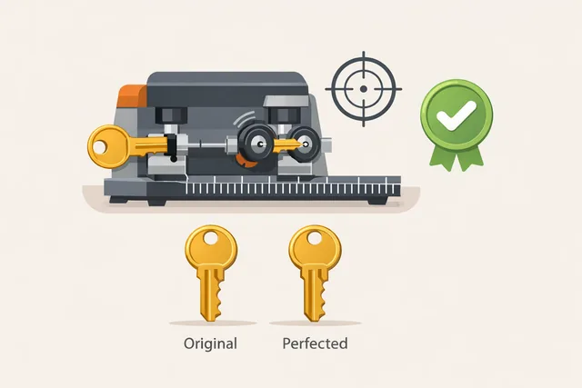 Precision key cutting machine making accurate cuts for a clean, reliable fit.