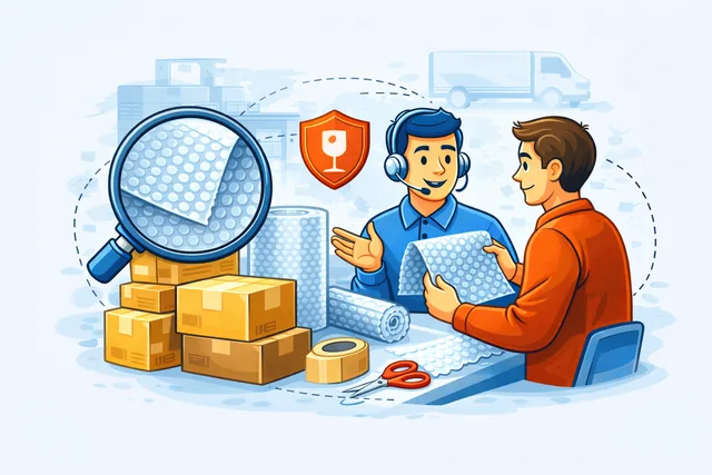 Bubble wrap packing supplies illustration showing protective cushioning used to secure fragile items during shipping.