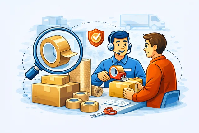 Shipping tape packing supplies illustration showing strong sealing tape used to secure boxes for safer delivery.