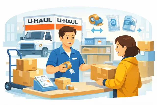 Moving supplies like boxes and tape ready for U-Haul customers in Delta, BC.