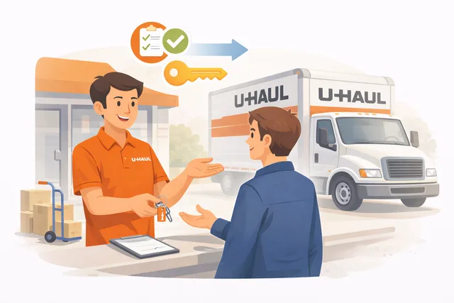 Pickup and drop-off assistance for U-Haul truck rentals at a Delta, BC counter.
